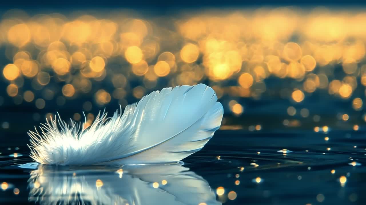 Delicate White Feather on Water with Bokeh
