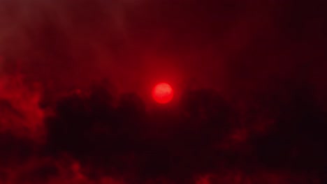 Flying-through-fiery-red-smog-sunset-clouds---seamless-looping-time-lapse-of-cumulus-high-altitude-rain-clouds