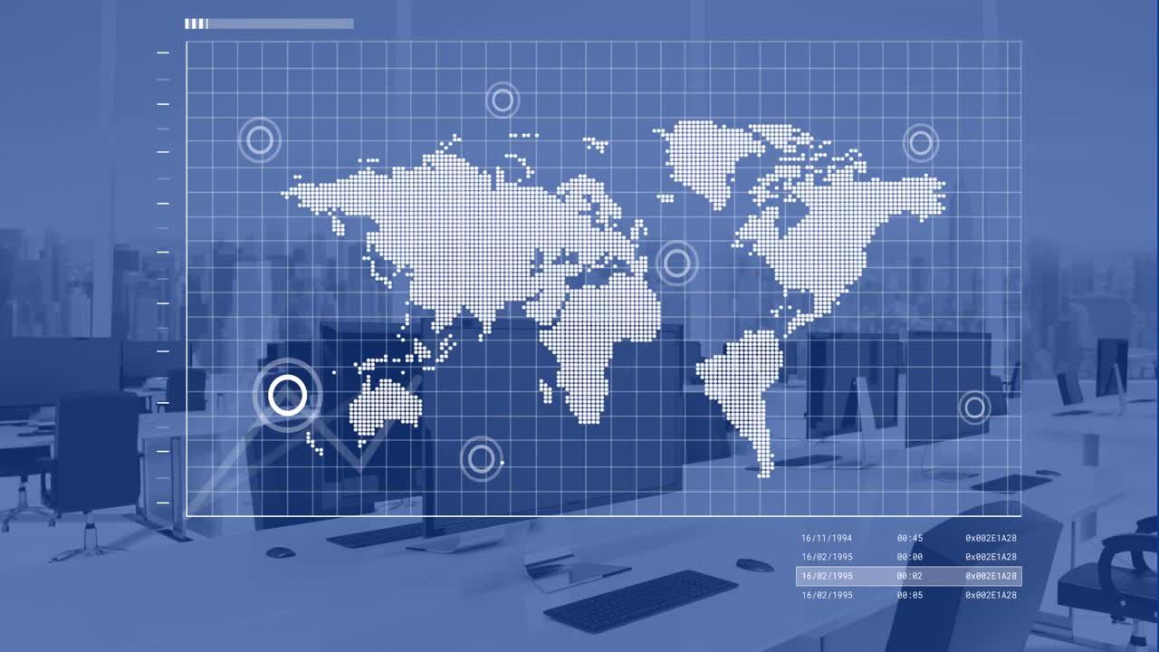 세계 지도의 애니메이션 및 데이터 처리를 통해 사무실