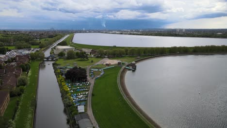 sailing club at king george's reservoir sewardstone chingford ,brimsdown , enfield aerial footage 4k