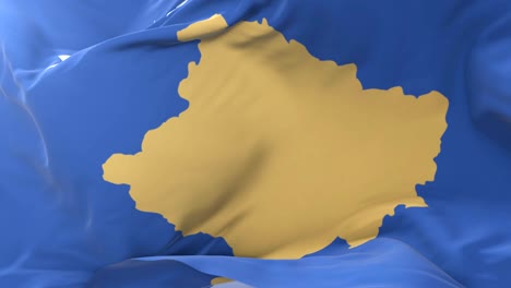 flag of kosovo waving at wind with blue sky in slow, loop