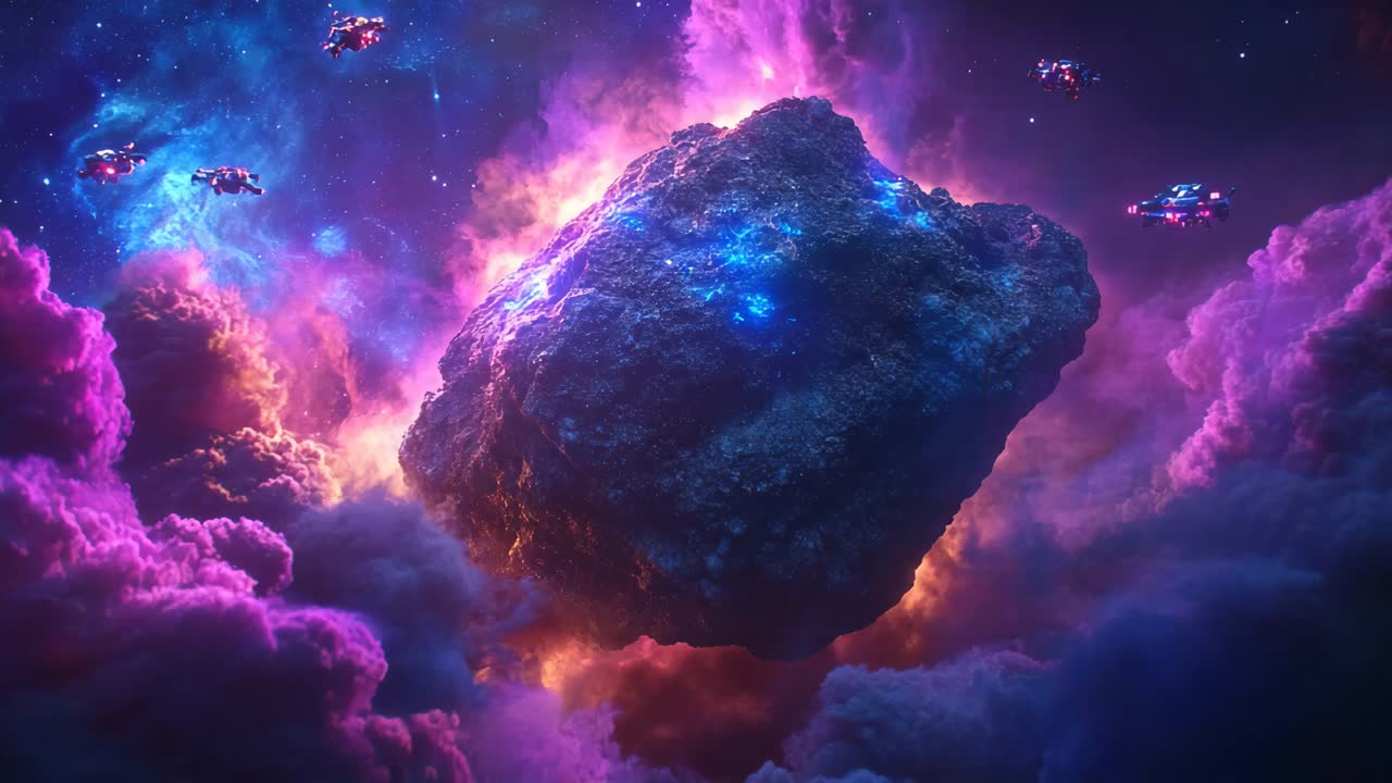 Alien Asteroid Encounter in Space