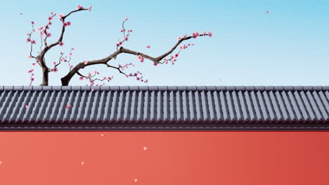 flor de ciruela con la antigua pared china, renderización en 3d.