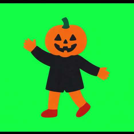 playful pumpkin-headed character illustration animation isolated asset, transparent 4k video, alpha