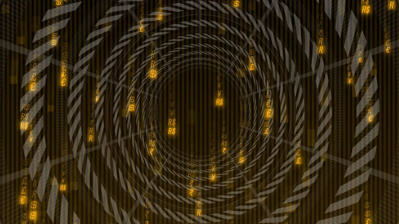 떨어지는 글자 위에 디지털 터널의 애니메이션