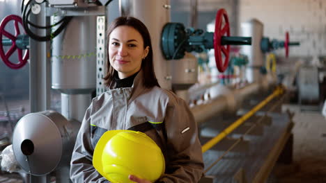 brunette young woman at the factory