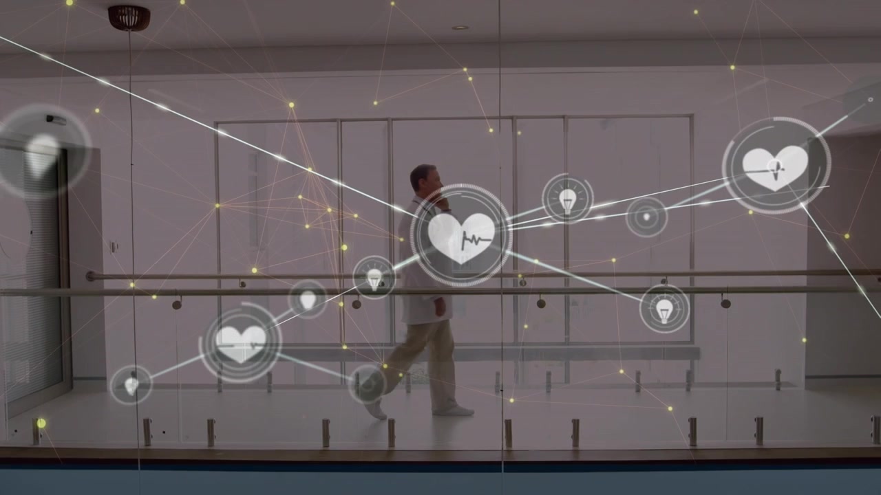 Animation of network of connections over navy background
