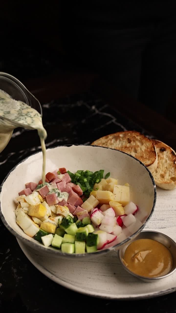 Okroshka Soup with Toasts