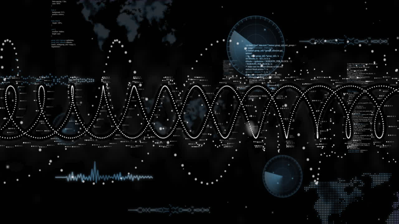 animación del procesamiento de datos financieros y el mapa del mundo sobre un fondo negro