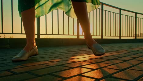Capturing the Golden Hour: A Serene Stroll Along the Terrace at Sunset, Emphasizing Tranquility and Connection with Nature
