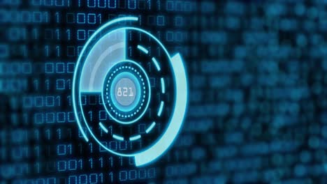 Animation of blue circle with numbers over binary code