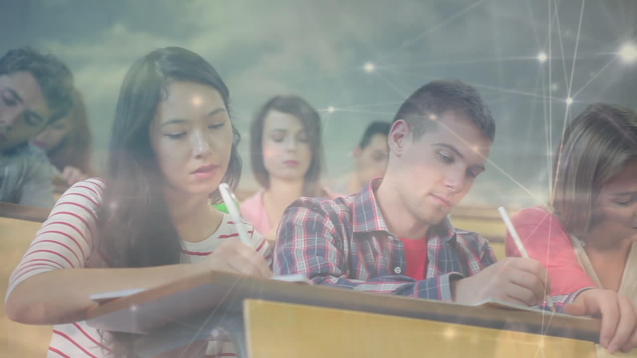 강의 중에 다양한 학생들의 수업에 대한 연결 네트워크의 애니메이션