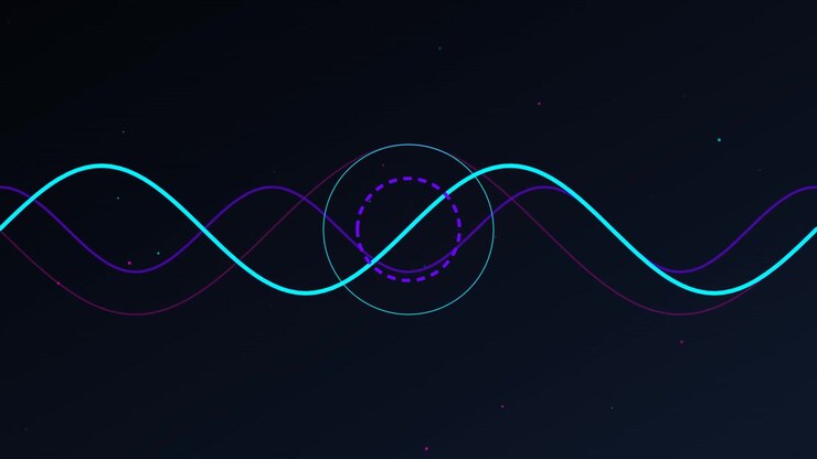 Motion graphics abstratos com ondas senoidais oscilantes e elementos circulares