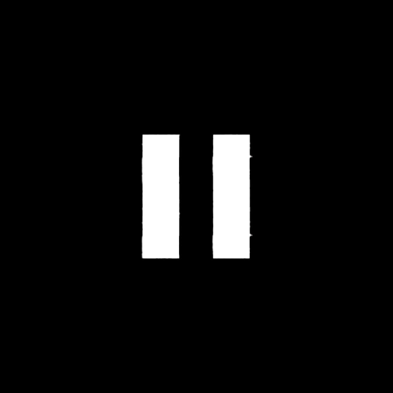 Glitch Pause Symbol with Chromatic Aberration on Black Background