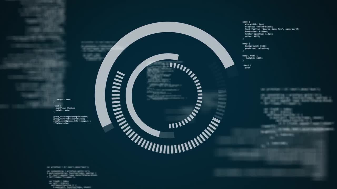 Animation of scope scanning and financial data processing on black background