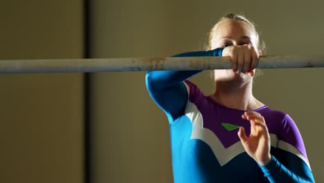 gymnast checking a pole