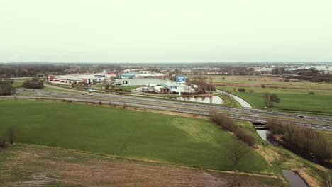 aerial view of a european business park and highway