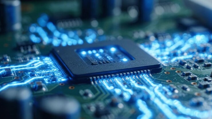 Udforskning af de indviklede detaljer i en moderne mikrochip-printplade: Et dybdegående kig på teknologi og innovation inden for elektronik.