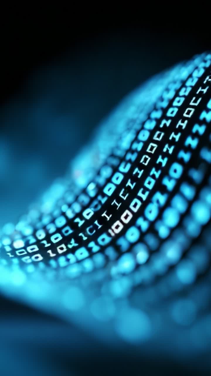Abstract Blue Wave of Binary Code Representing Data Flow and Digital Communication in a Futuristic Design with Glowing Elements and High-Tech Aesthetics