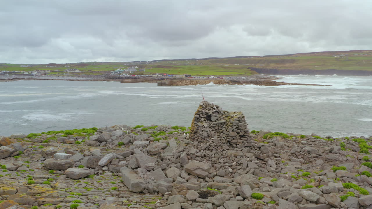 Aerial orbit of the remains of the 19th-century stone constabulary outpost at Crab Island, Dingle