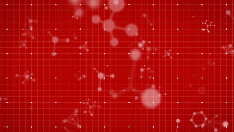 animation of chemical structures floating on red background