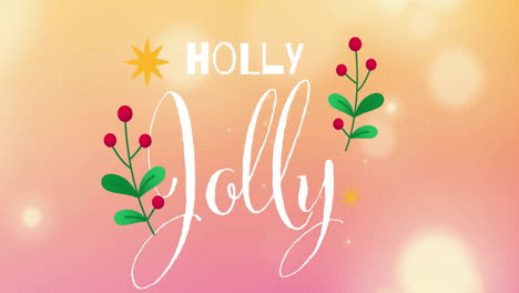 holly jolly text animation with festive berries and leaves on colorful background