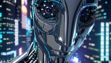 primer plano de una cabeza de robot futurista