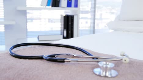 close-up of stethoscope on desk