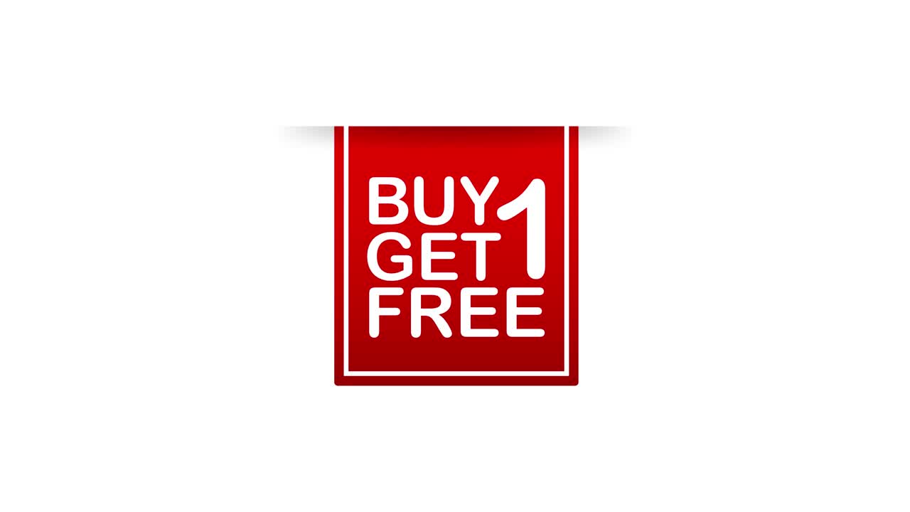 Red ribbon Buy 1 Get 1 Free, sale tag, banner design template. Motion graphics.