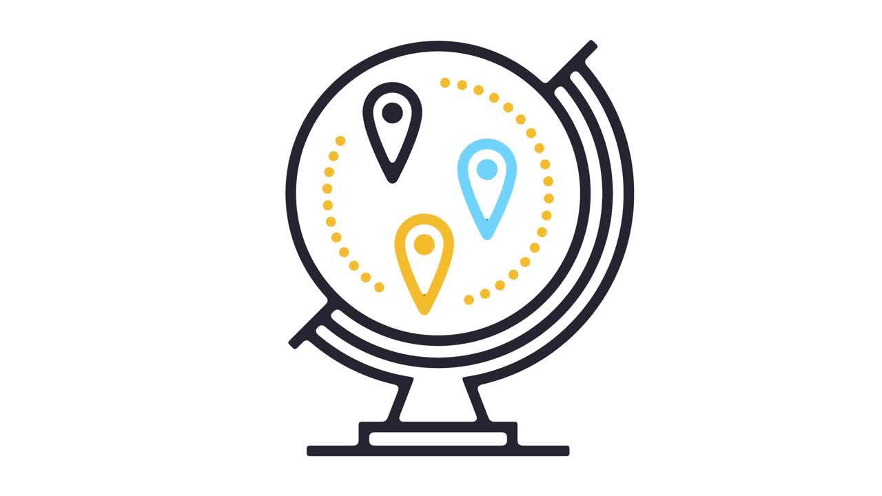 animación de íconos de líneas de destinos de viajes globales