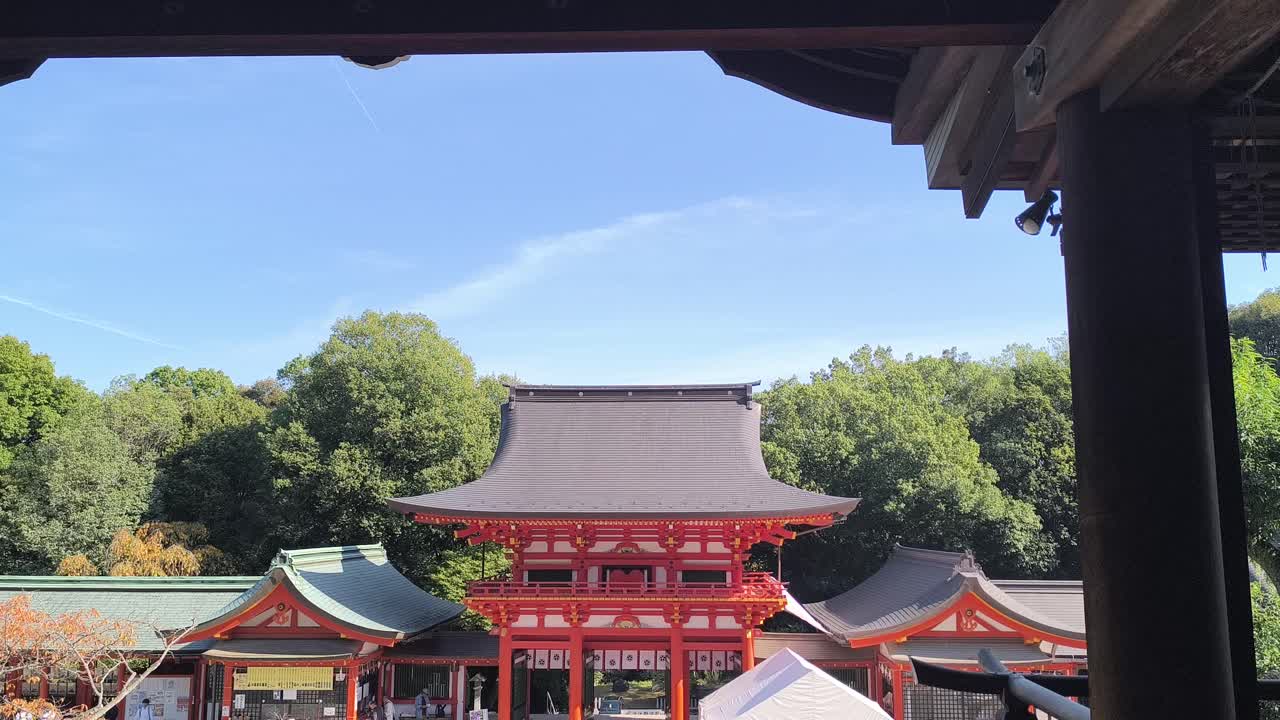 Panoramic Orange Pavilion temple in Outskirts of Kyoto, Japan traditional shrine