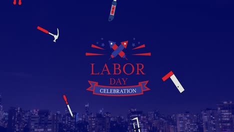 Animation-of-labor-day-celebration-text-over-cityscape