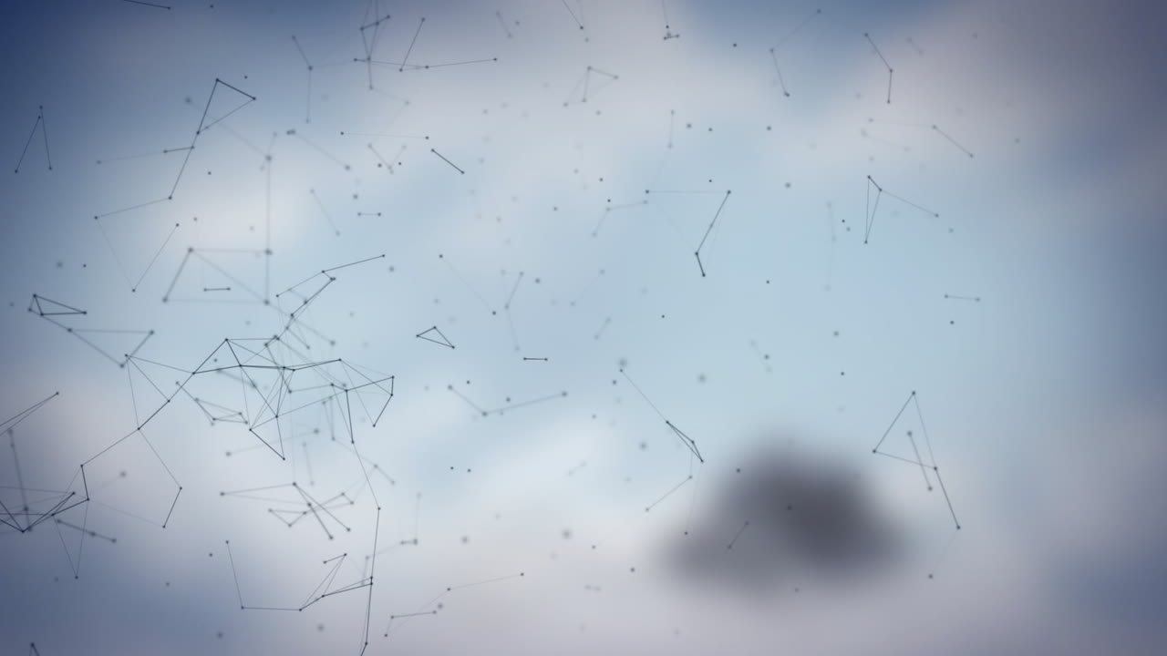 Green molecular connections animation over blurred sky background