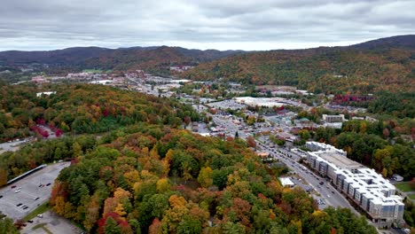 aerial-slow-push-down-blowing-rock-road-in-boone-nc,-north-carolina