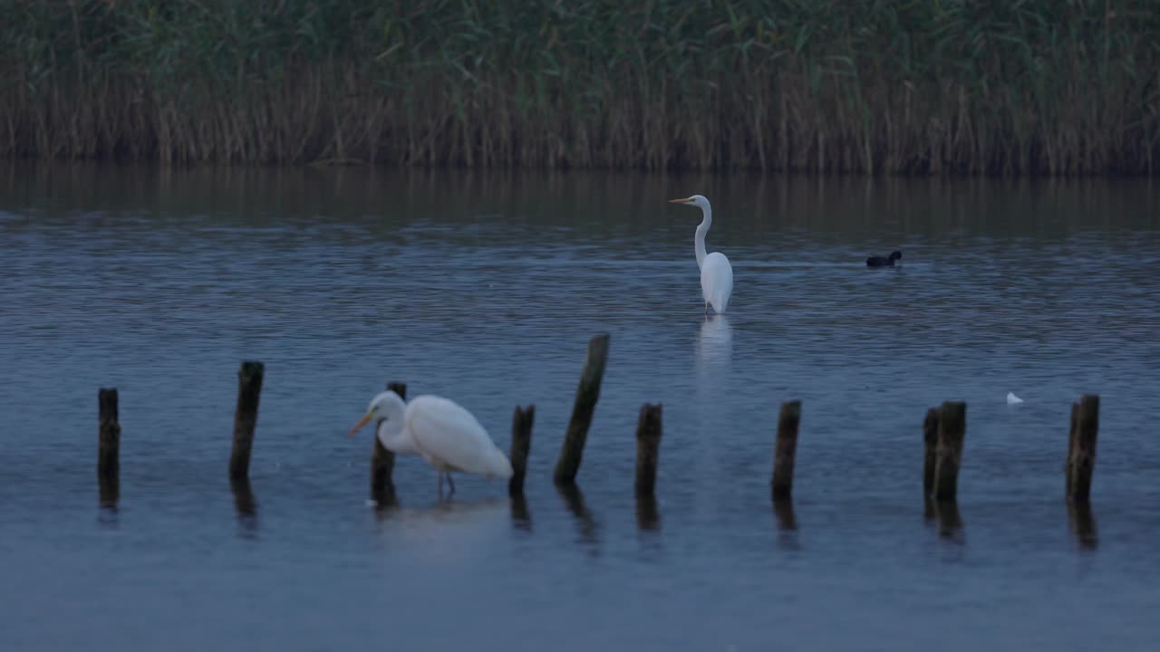 Morning atmosphere on the river by the old stakes from the former pier