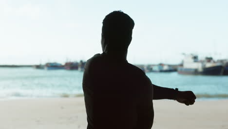 sports, silhouette and a man stretching