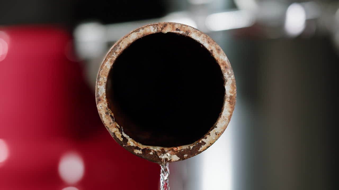 Rusty Water Pipe with Flowing Water