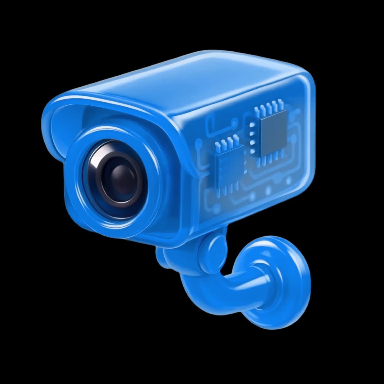 Futuristic blue security camera design animation isolated asset, transparent 4K video, alpha