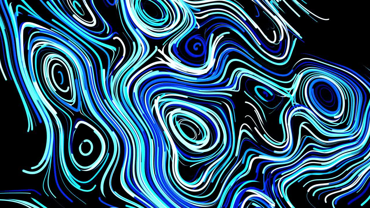 Abstract creative looped bg with curled lines like blue trails on surface. Lines form swirling pattern like curle noise. Abstract 3d looping flowing animation as bright creative festive bg