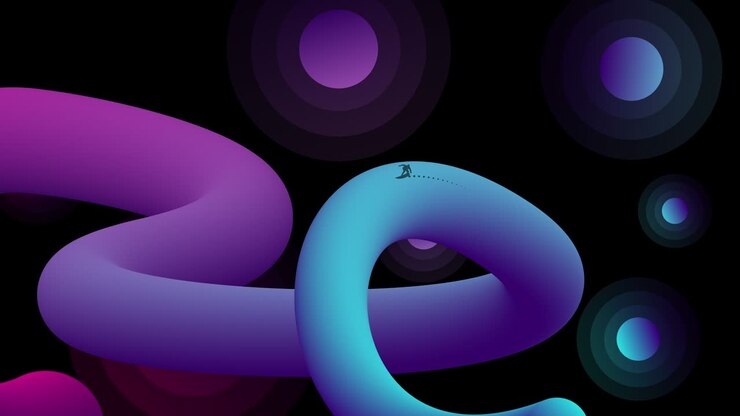 4k video of purple blue curved pipe slope with snowboarder.