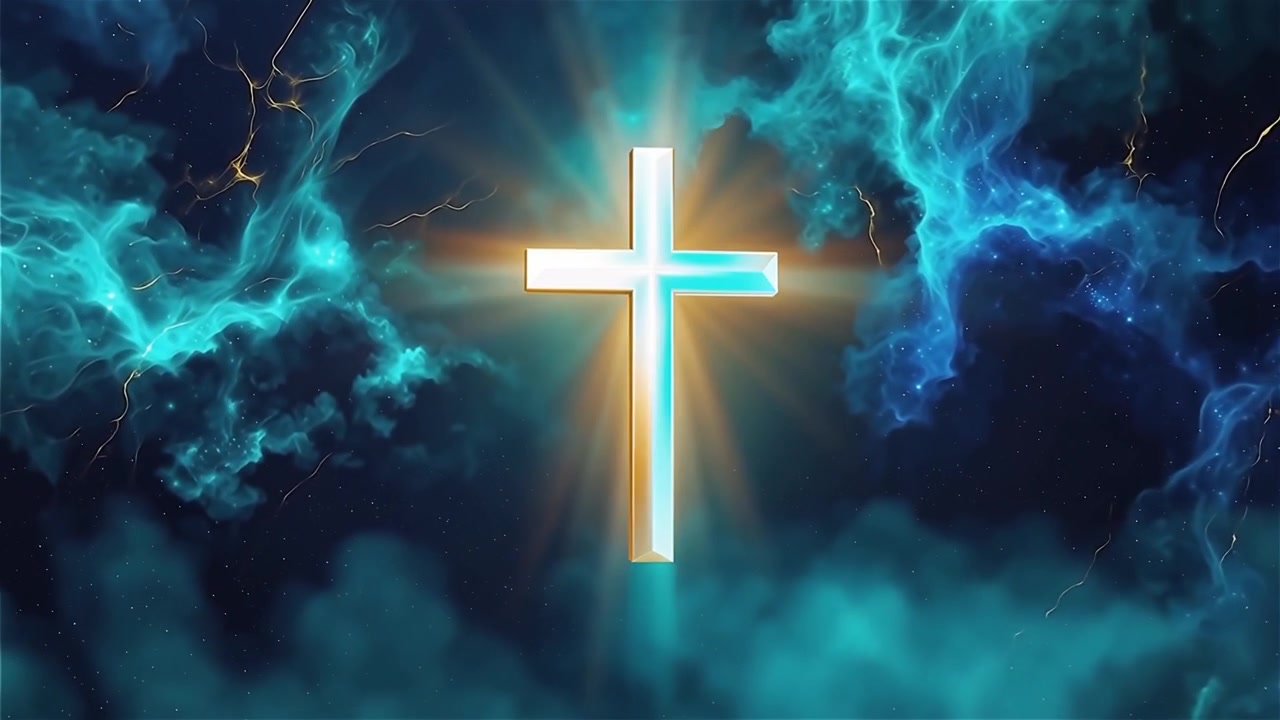 Croce Cristiana Luce Celestiale Sfondo per il Culto.