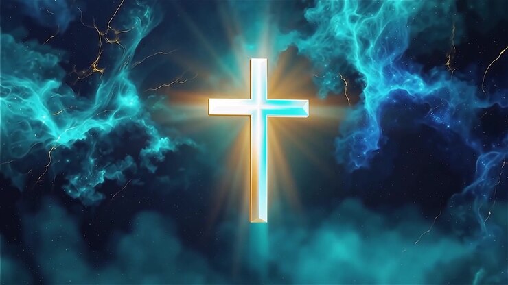 Croce Cristiana Luce Celestiale Sfondo per il Culto.