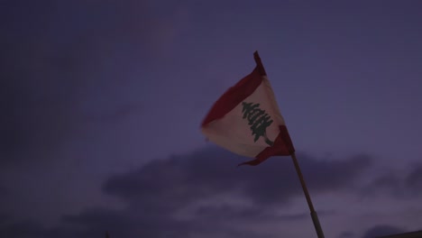 Ondeando-La-Bandera-Nacional-Libanesa-Bajo-El-Cielo-Nocturno