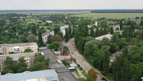 Aerial-Drone-video-of-Kalyta-town-buildings-on-the-border-of-Kyiv-Oblast-and-Chernihiv-Oblast-Ukraine