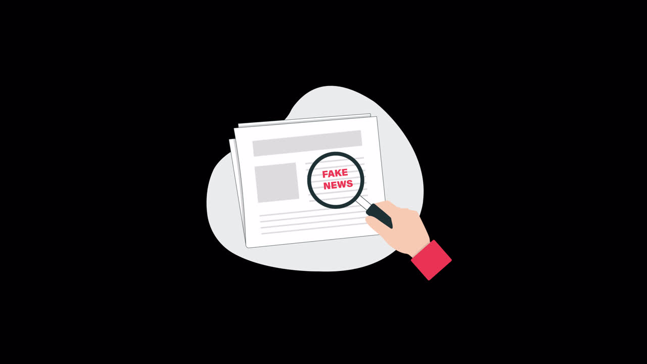 Animated Hand Using Magnifying Glass to Detect Fake News on Document