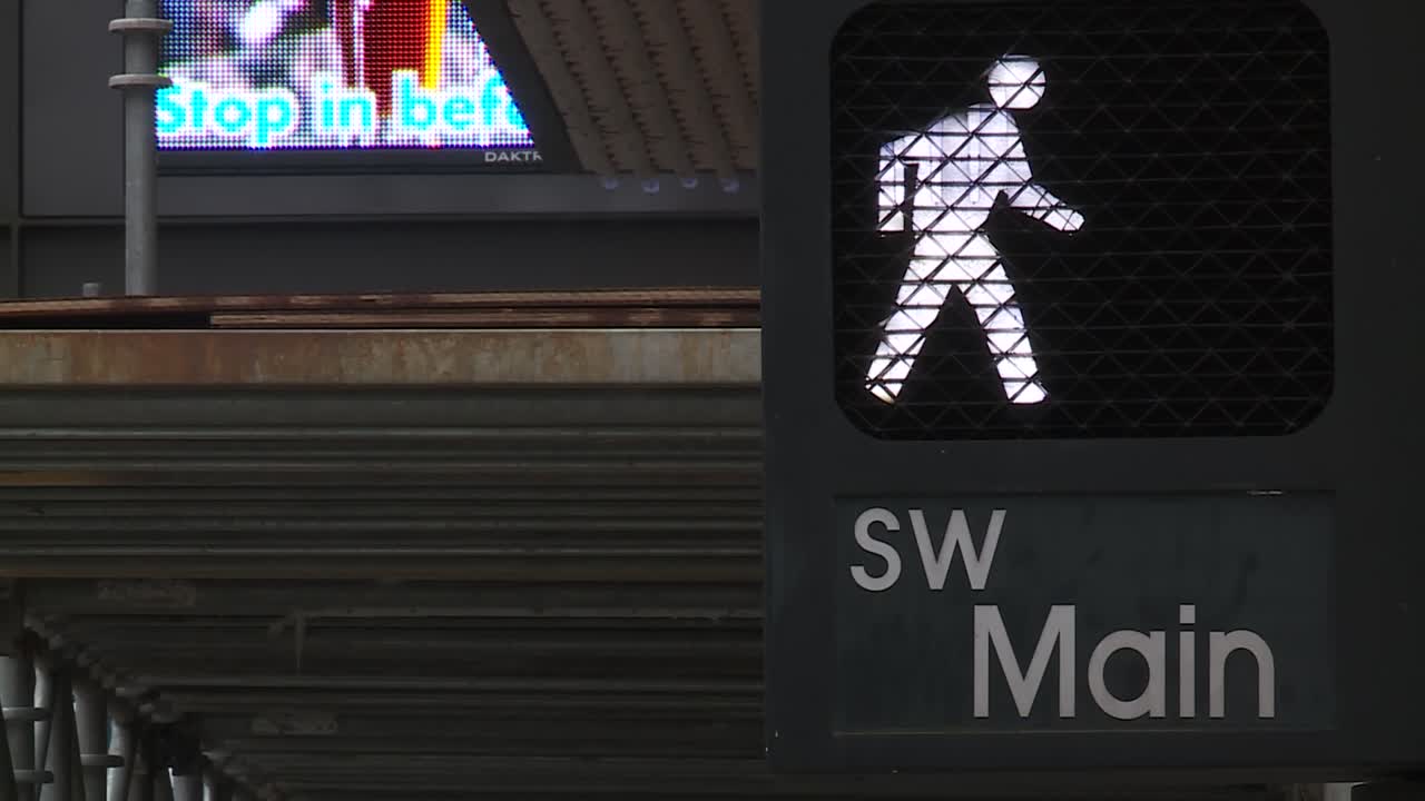 안전하게 걸을 수 있음을 나타내는 횡단보도 신호 표지판