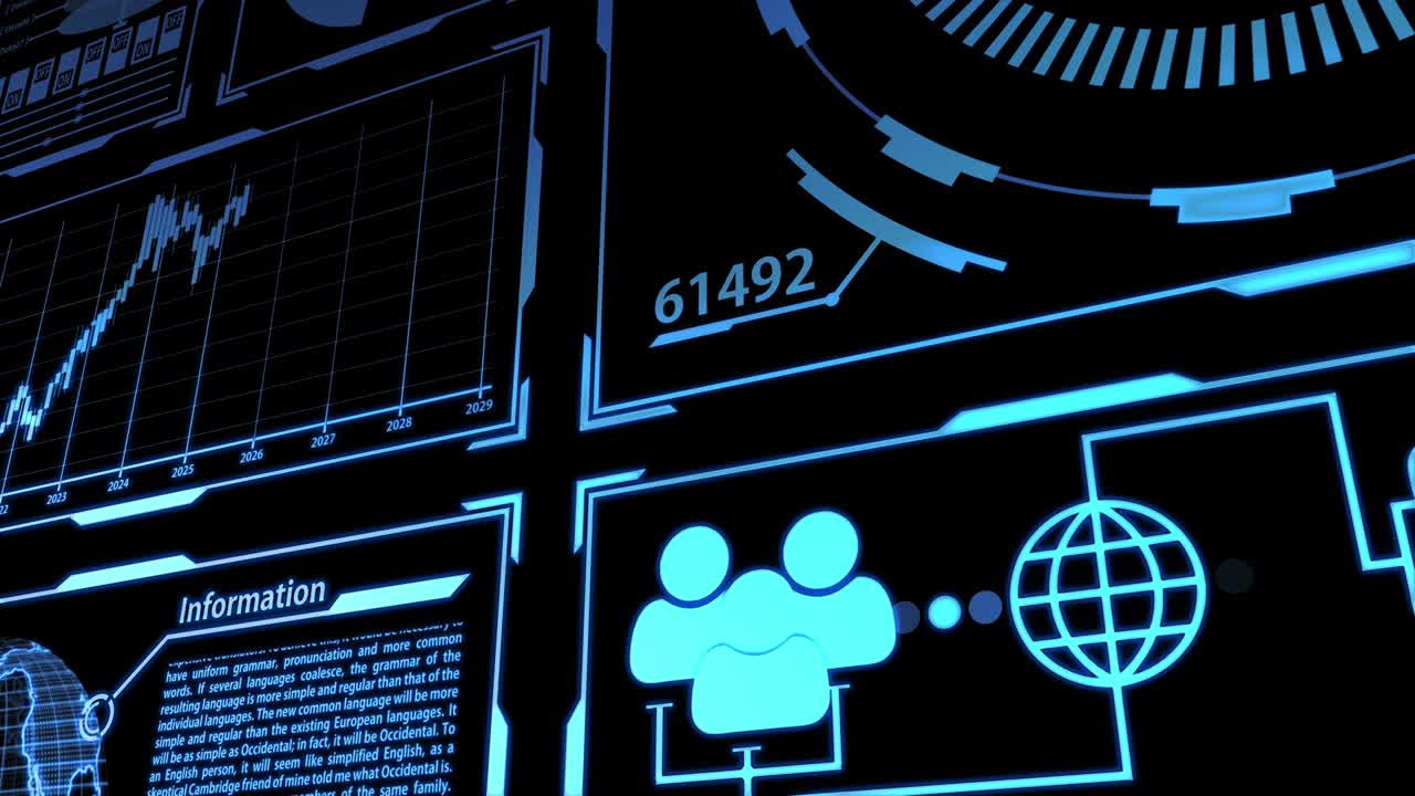 Data Transmission and Digital Transformation Screen with Details in All Blue color theme (Camera Panning)