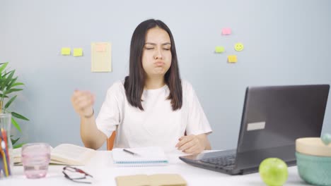 female student with bad exam results.