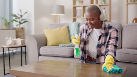 Music,-dancing-or-black-woman-cleaning-a-table