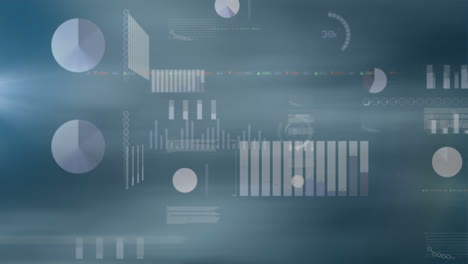 animation of screens with statistical data processing against blue blurred background